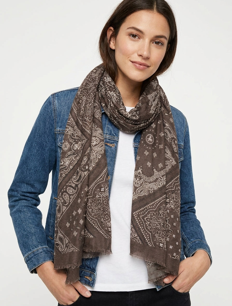 Écharpe bandana bords francs - Marron