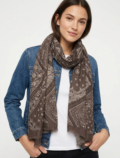 Écharpe bandana bords francs - Marron