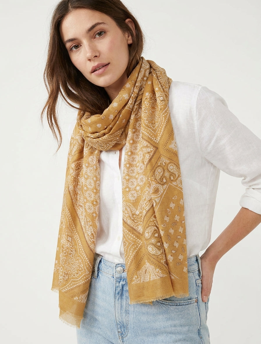 Écharpe bandana bords francs - Moutarde