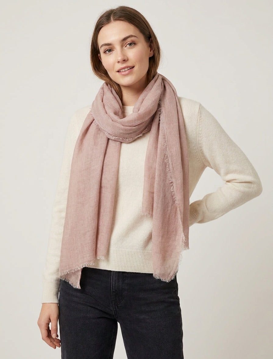 Écharpe rectangulaire à franges - Rose poudré