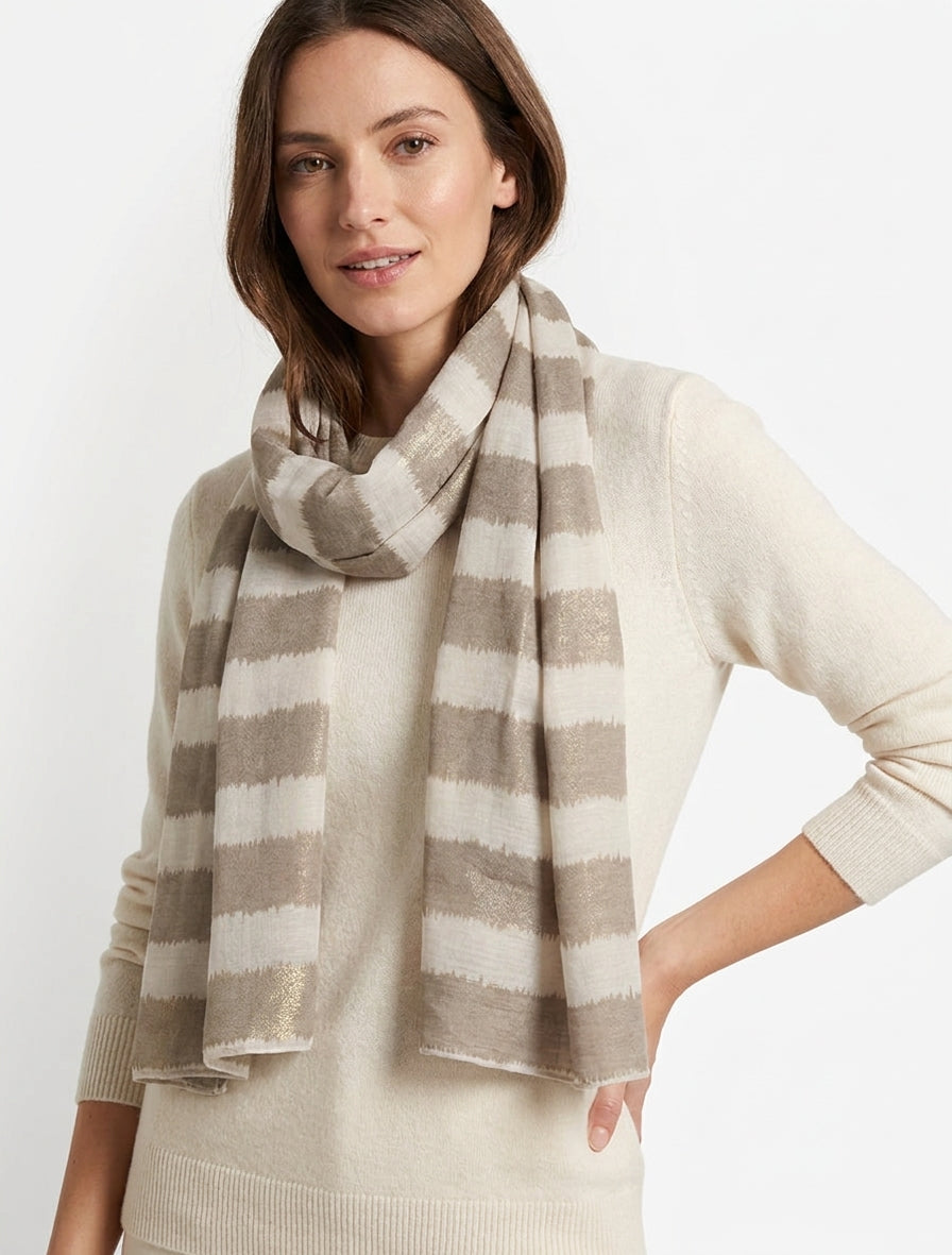 Écharpe rayée à détails irisés - Taupe