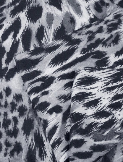 Echarpe en laine mélangée imprimé léopard - Gris - 3