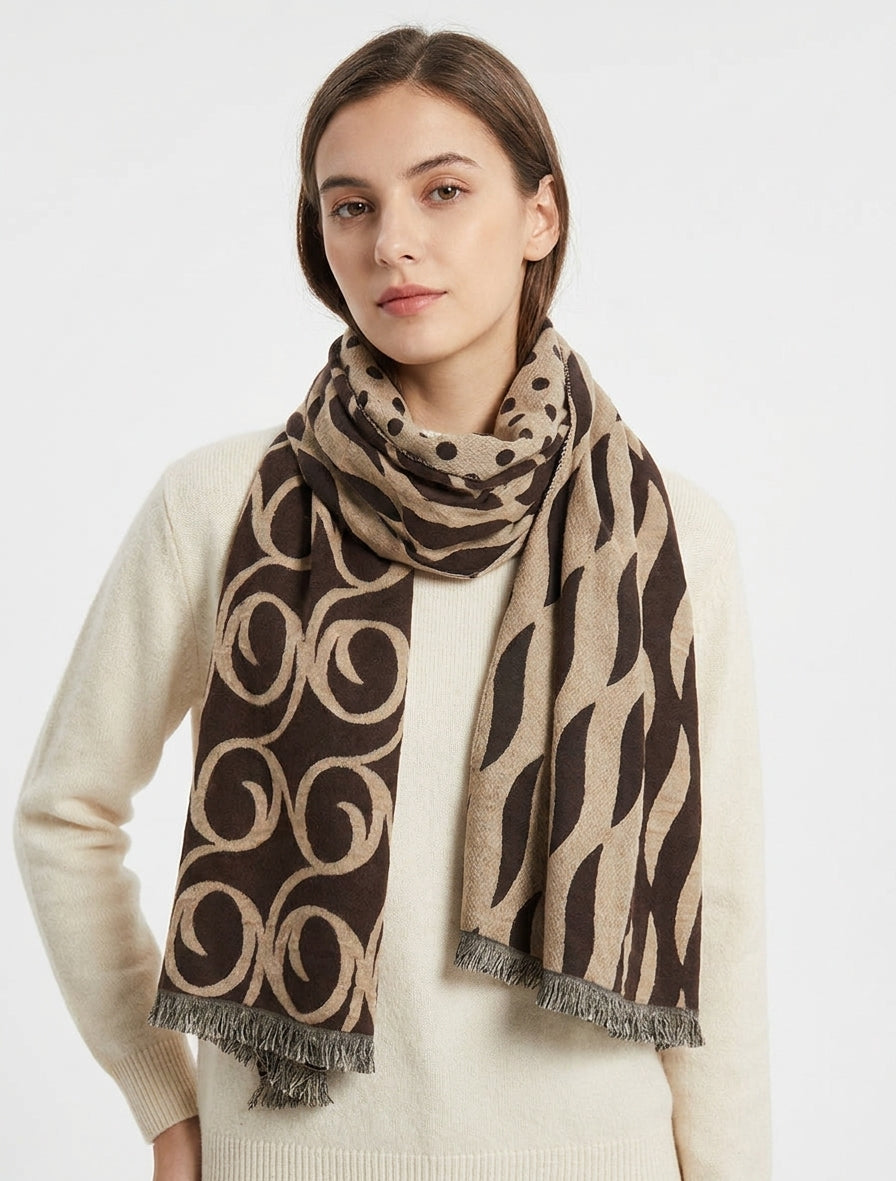 Écharpe en laine mélangée à motifs - Marron