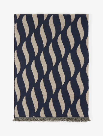 Echarpe en laine mélangée à pois et arabesques - Marine - 2