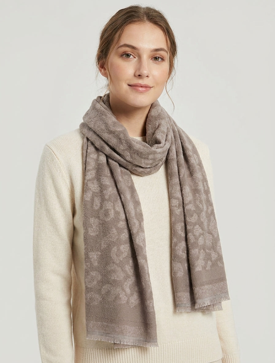 Écharpe molletonnée à franges - Taupe