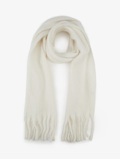 Echarpe laine duveteuse à franges - Blanc - 1