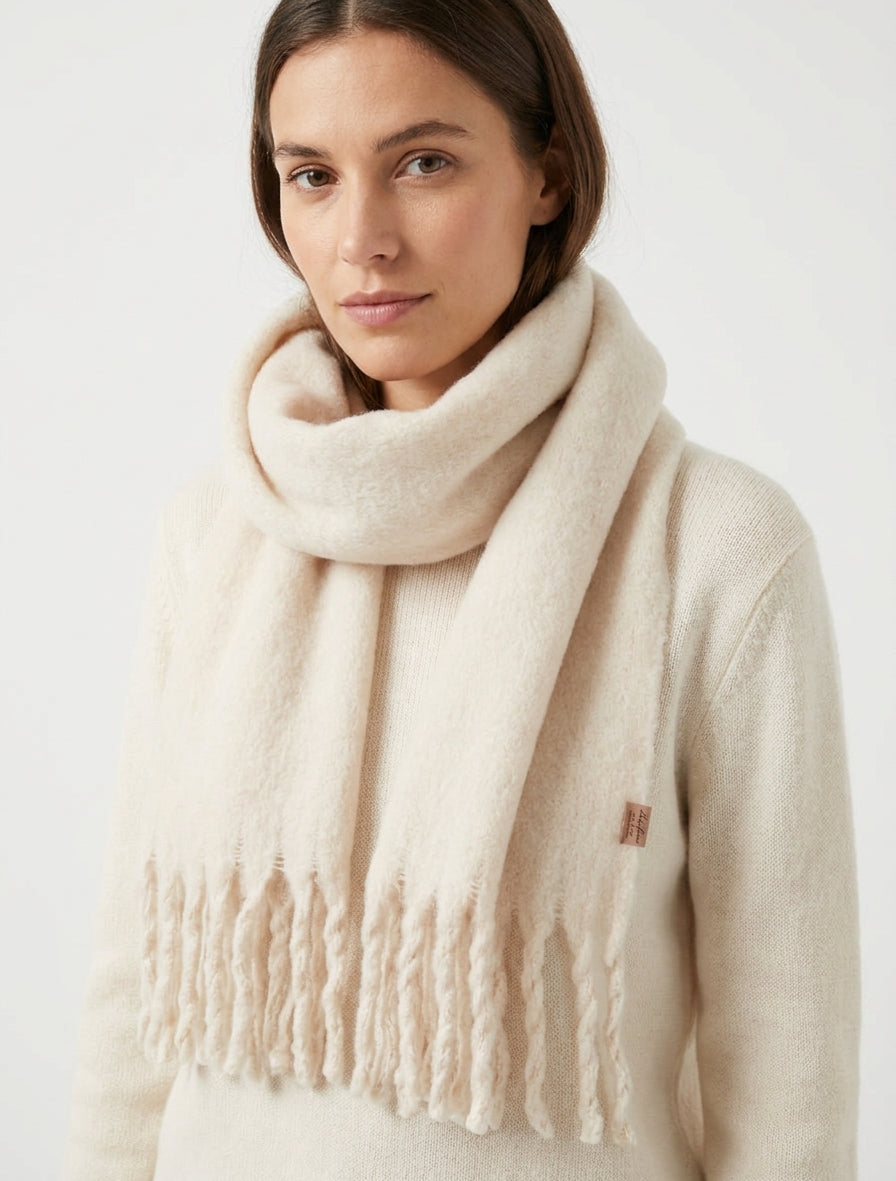 Écharpe effet duveteux à franges - Beige