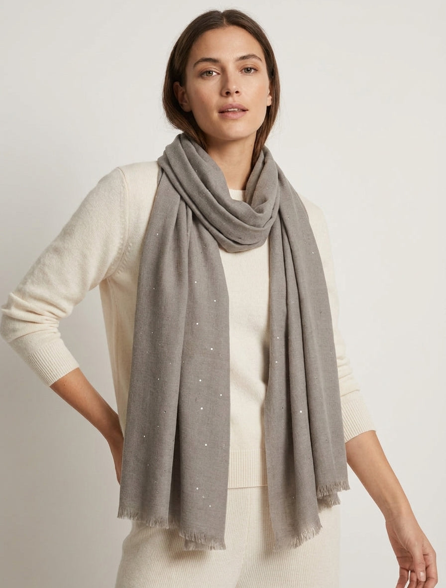 Écharpe rectangulaire à sequins - Taupe
