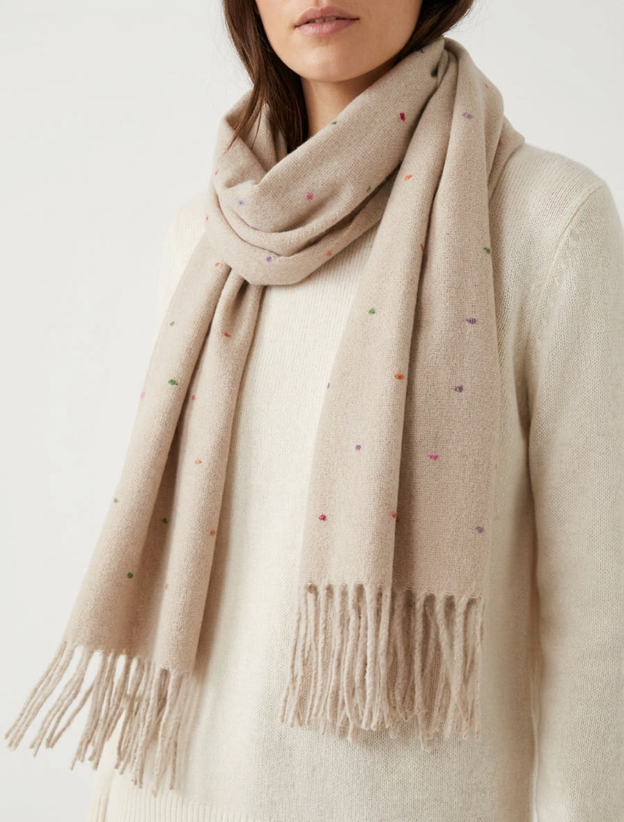 Écharpe rectangulaire à franges - Beige