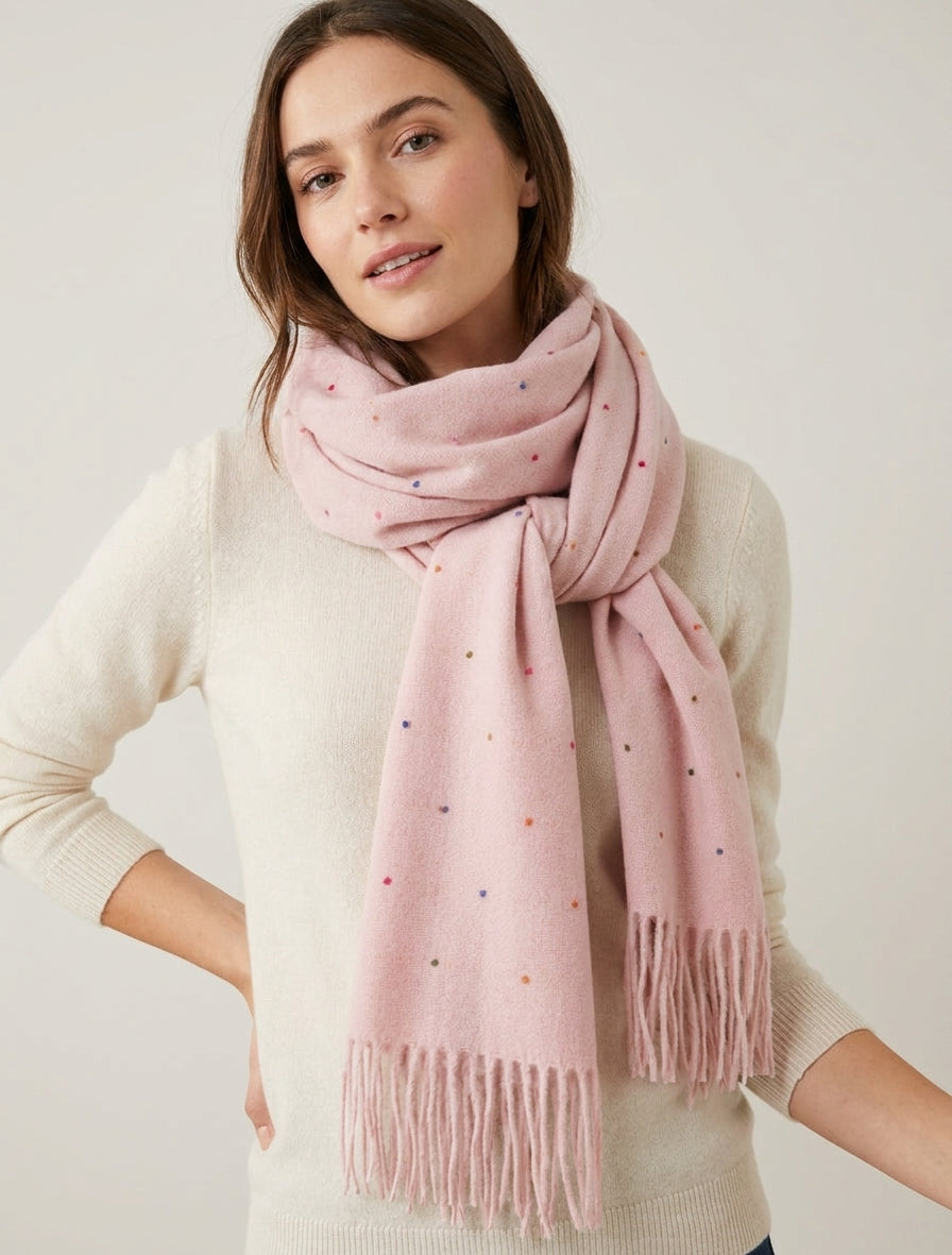 Écharpe à franges multicolore - Rose