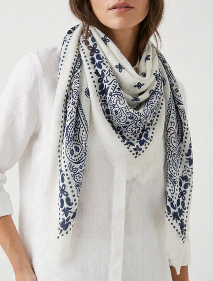 Foulard carré paisley effiloché - Blanc