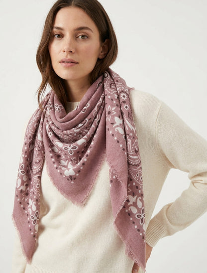 Foulard carré paisley effiloché - Vieux rose