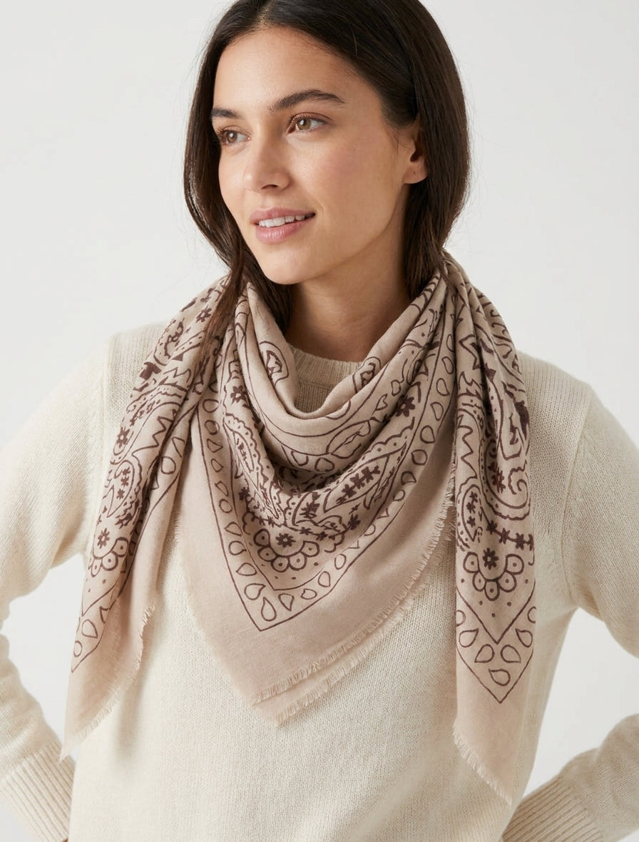 Foulard carré effet cachemire - Taupe
