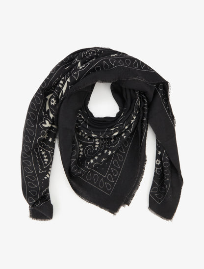 Foulard imprimé cachemire à bords effilochés - Noir - 1