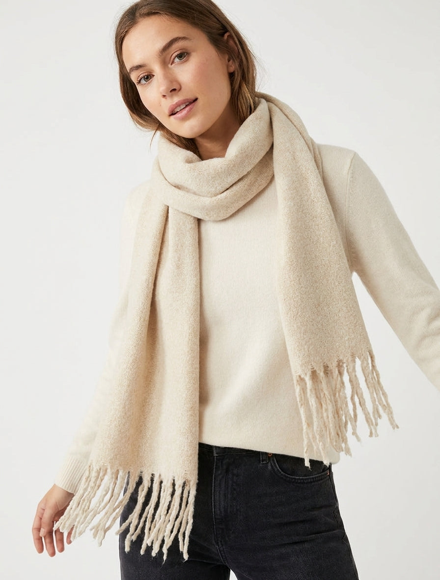 Écharpe rectangulaire à franges - Beige