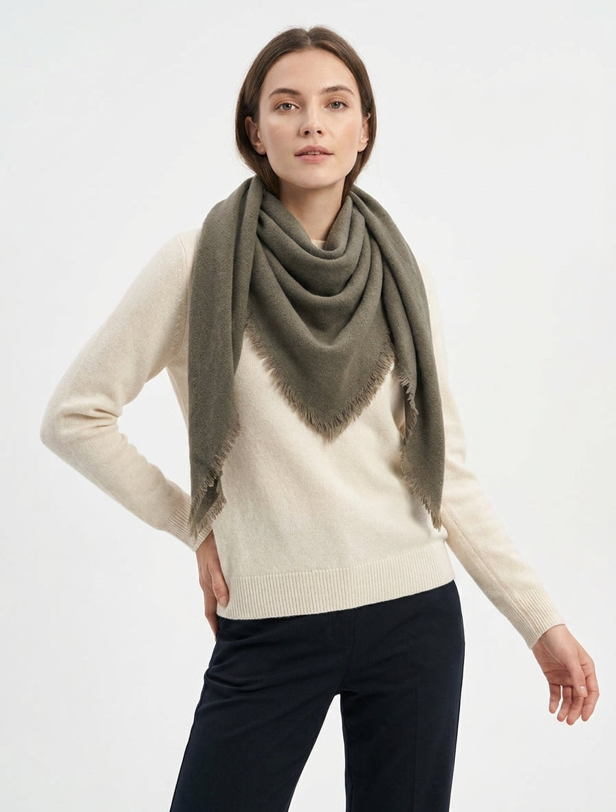 Foulard carré en laine mélangée - Kaki