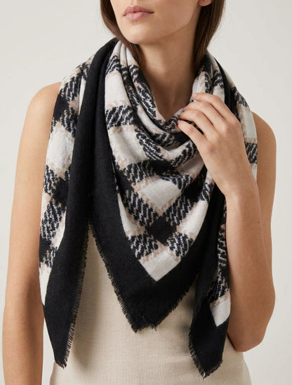 Foulard carré à bords effilochés - Noir