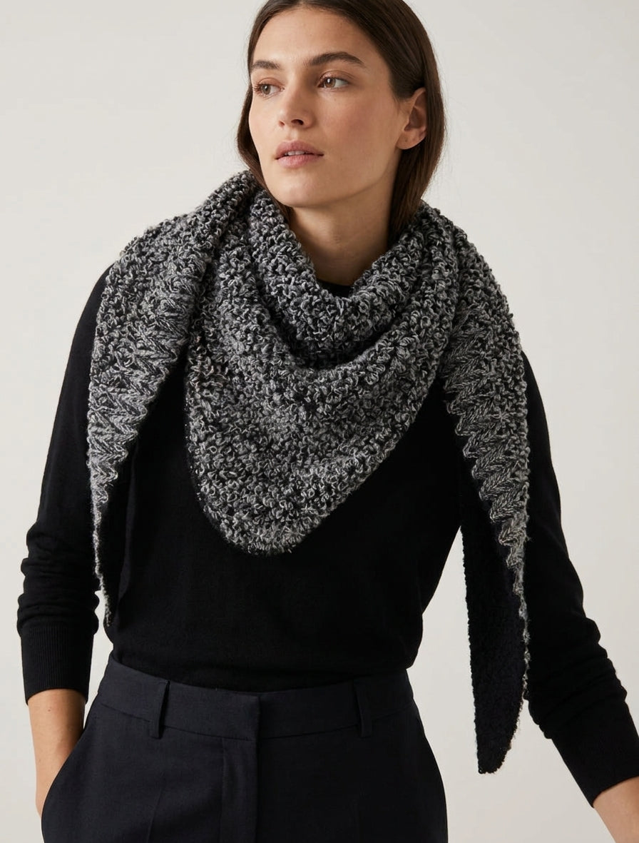 Châle triangulaire maille bouclée - Noir