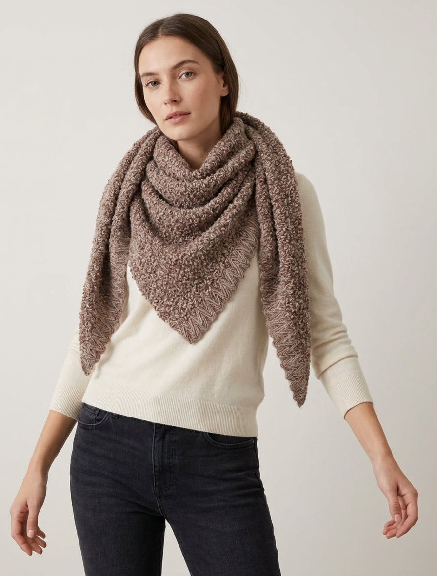 Châle triangulaire maille bouclée - Taupe