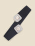Ceinture élastiquée à boucle carrée à strass - Noir - 1