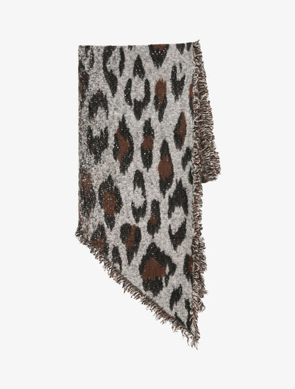 Echarpe à bords biseautés imprimé léopard - Beige - 2