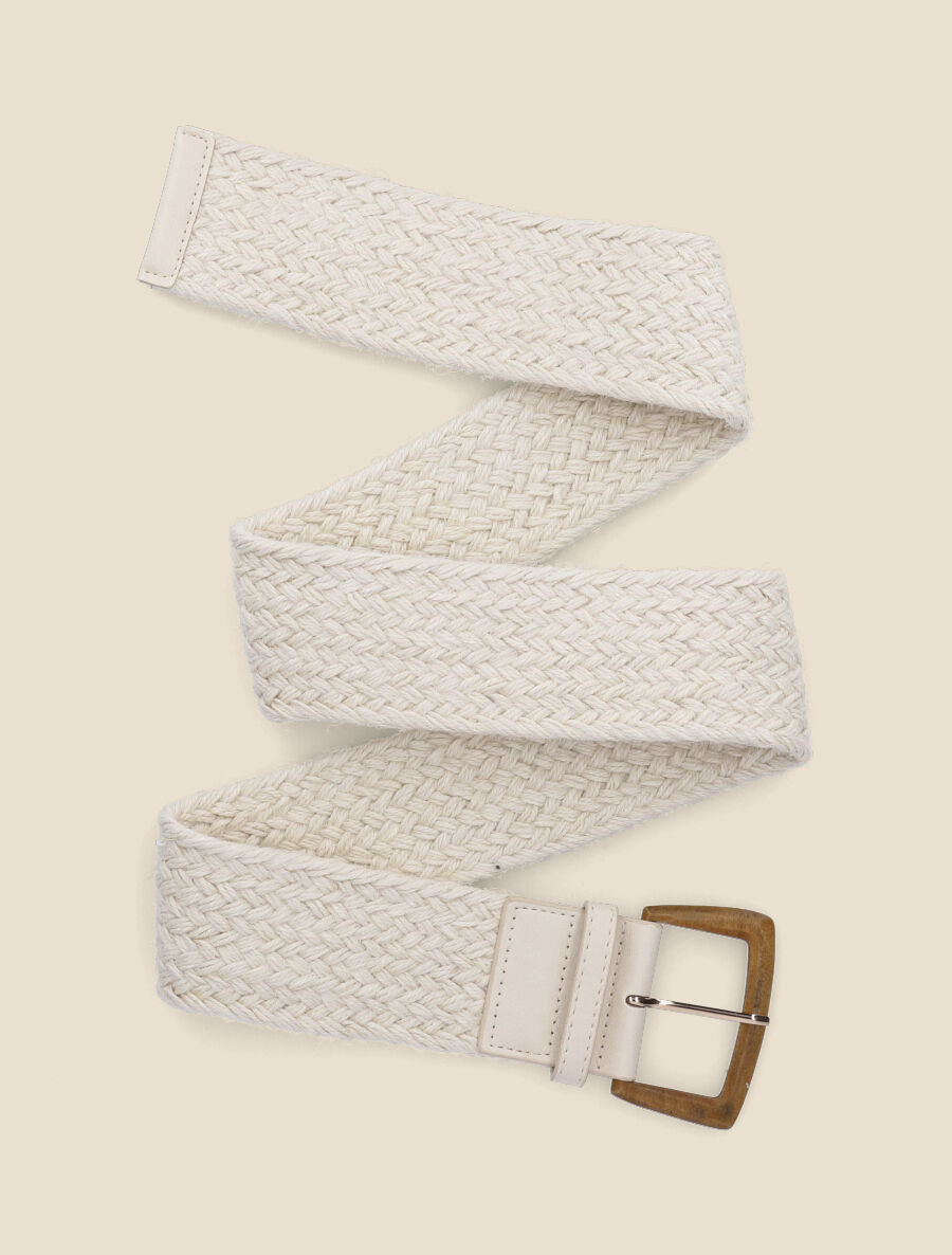 Ceinture en raphia à boucle en bois - Beige - 2