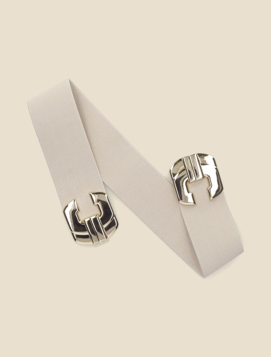 Ceinture élastiquée à boucle en croix stylisée - Beige - 2