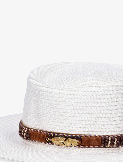 Canotier à galon en simili style aztèque - Blanc - 2