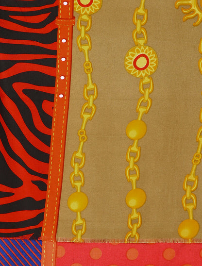 Echarpe à pois et lignes stylisées - Rouge - 2