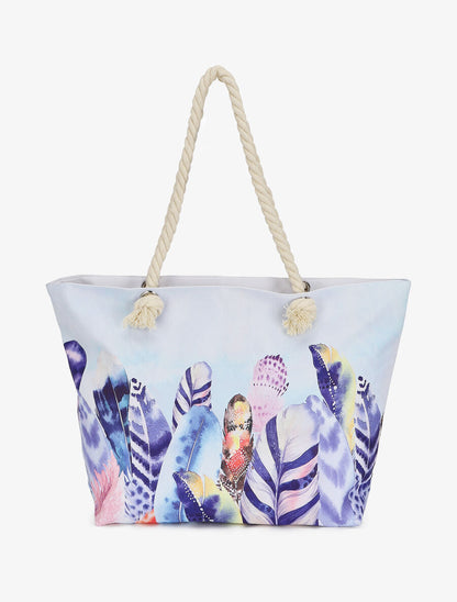 Sac de plage imprimé plumes - Bleu - 1
