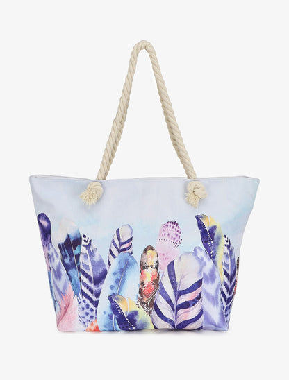 Sac de plage imprimé plumes - Bleu - 4