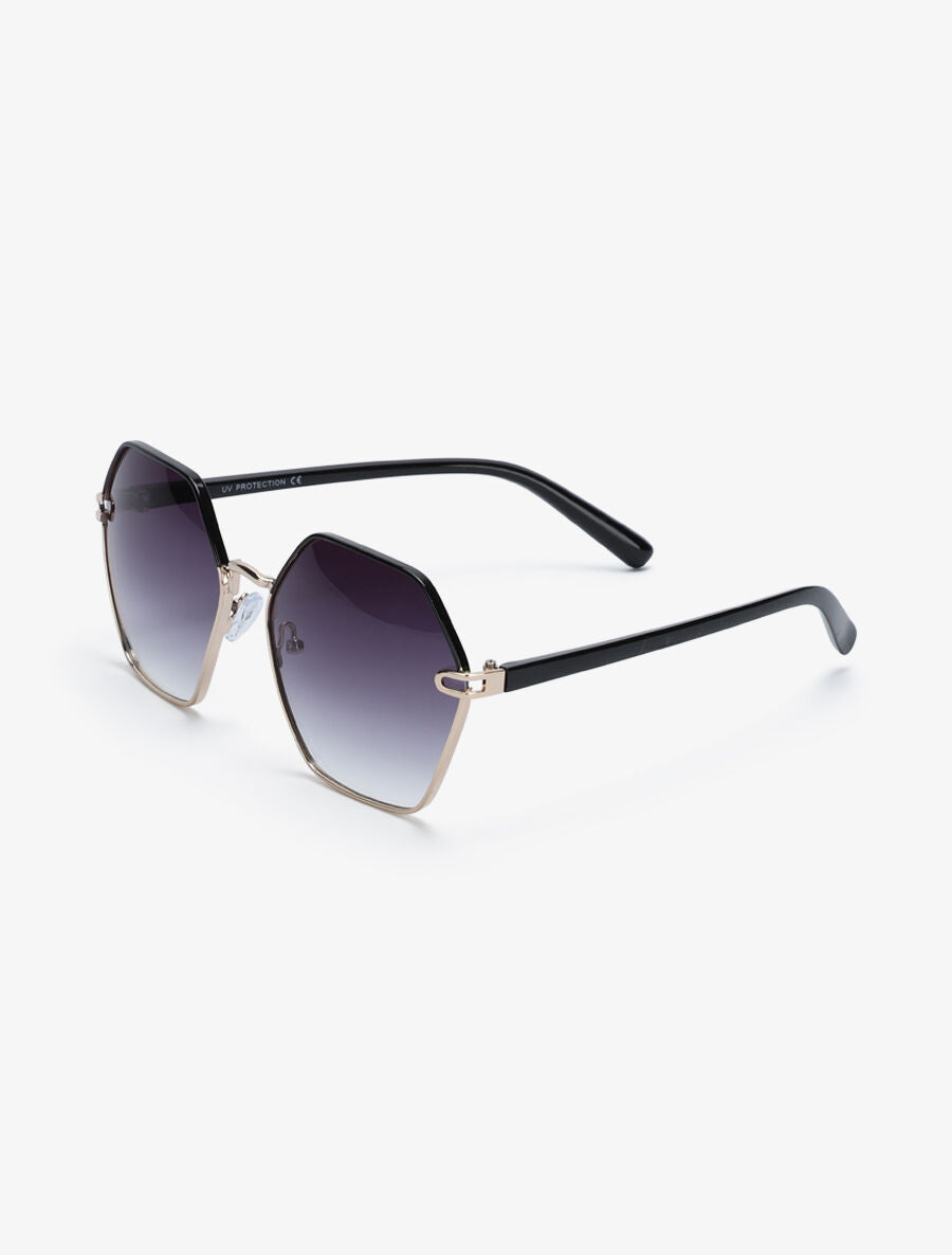Lunettes de soleil octogonales overzise - Noir/doré - 2