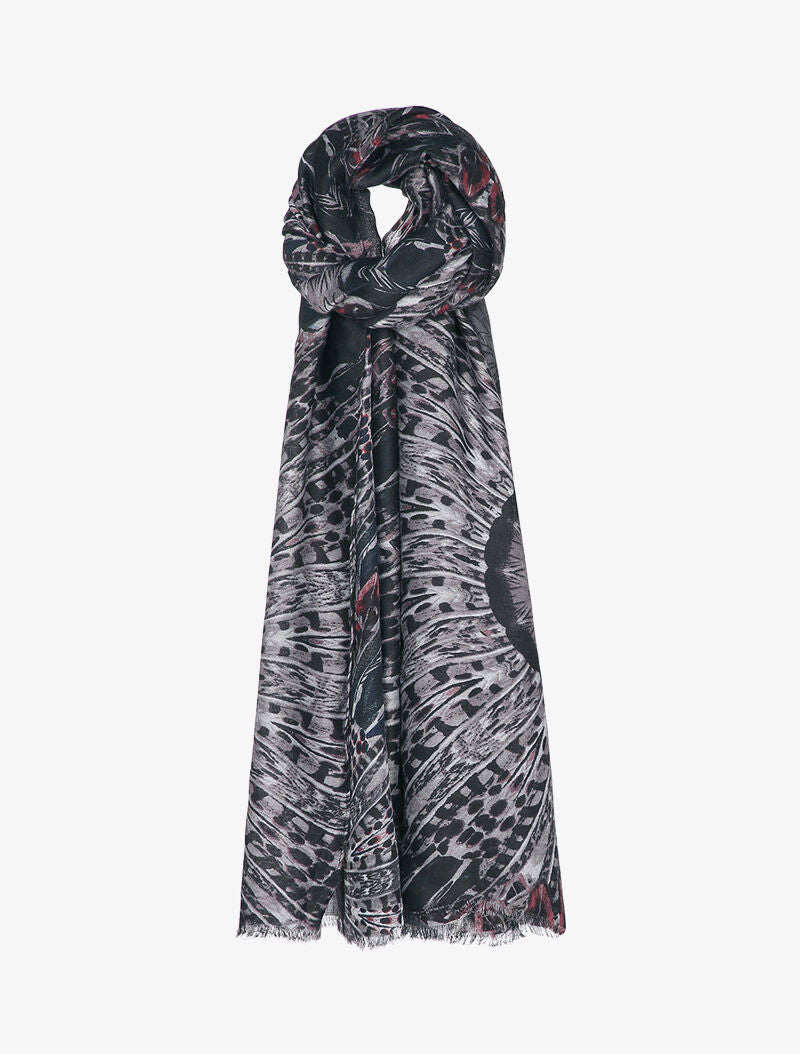 Foulard à imprimé plumes stylisées - Noir - 1