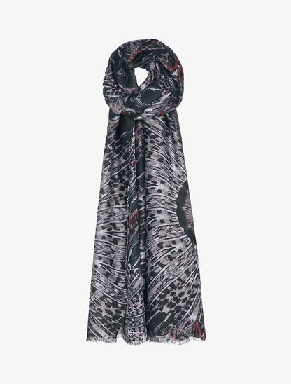 Foulard à imprimé plumes stylisées - Noir - 1