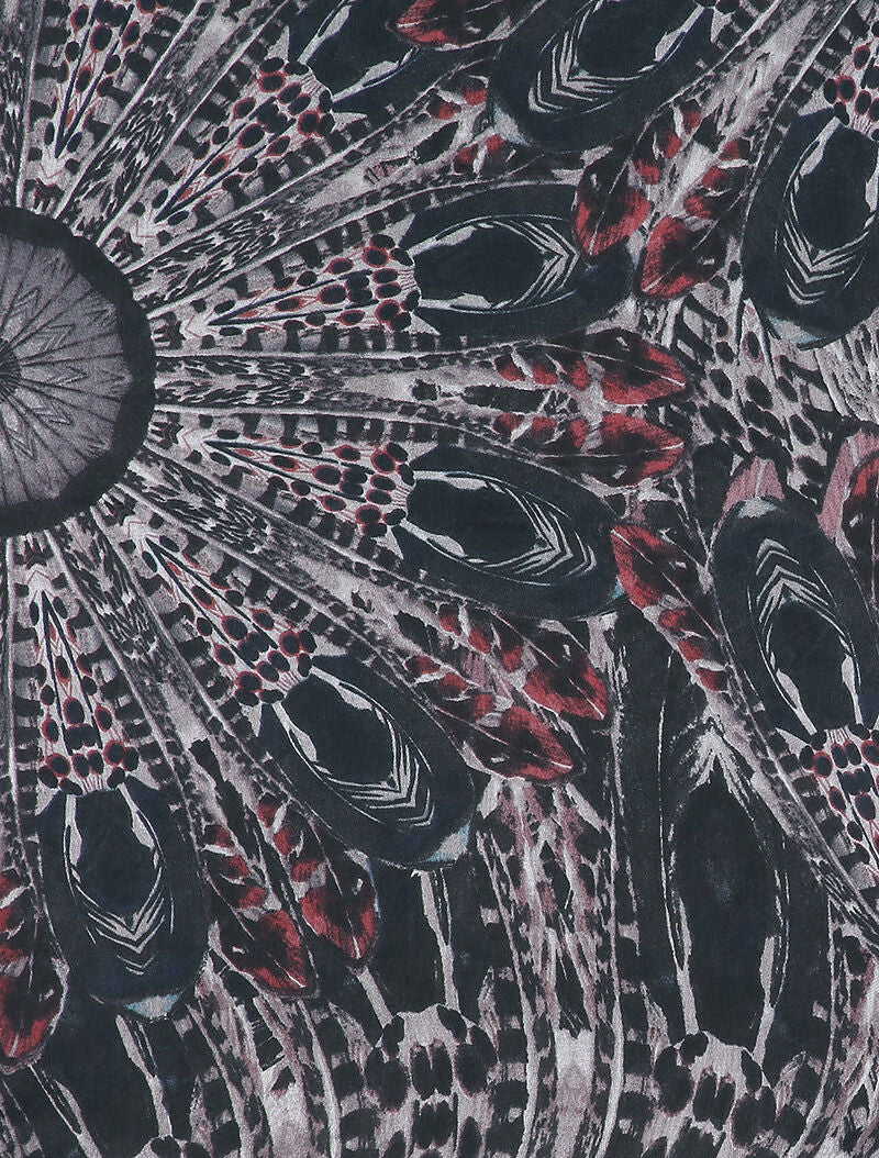 Foulard à imprimé plumes stylisées - Noir - 2