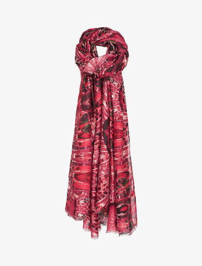 Foulard à imprimé plumes stylisées - Rouge - 1