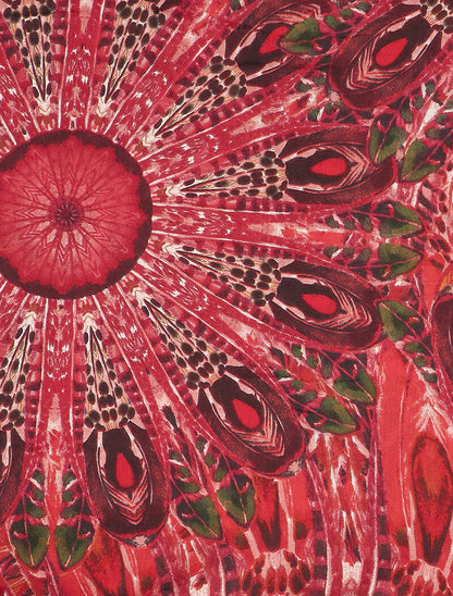 Foulard à imprimé plumes stylisées - Rouge - 2