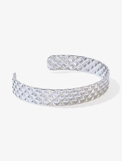 Jonc ouvert gravé multi-losanges - Argent - 1