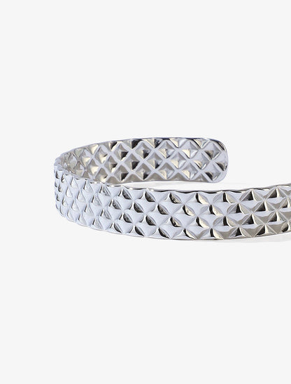 Jonc ouvert gravé multi-losanges - Argent - 2