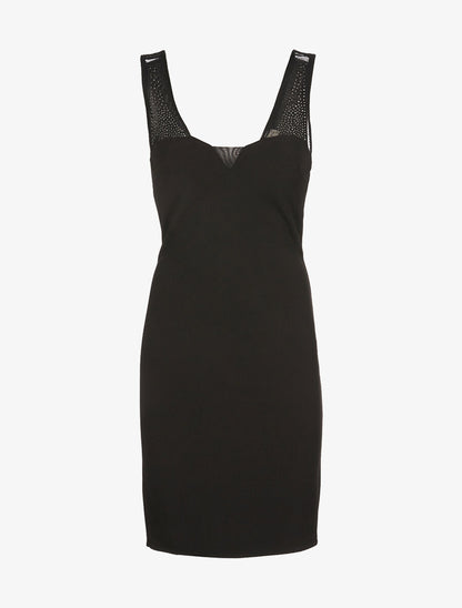 Robe moulante à manches en tulle et strass - Noir - 1
