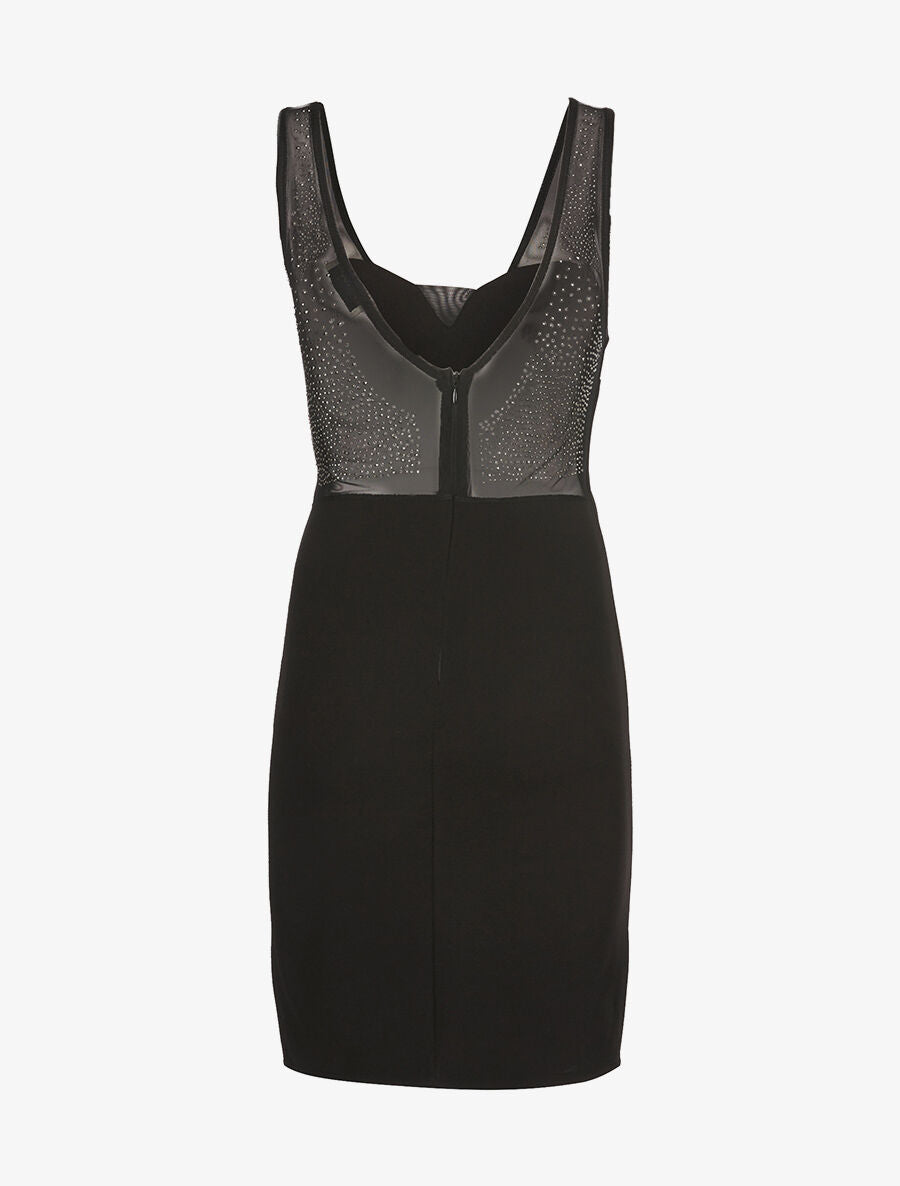 Robe moulante à manches en tulle et strass - Noir - 2