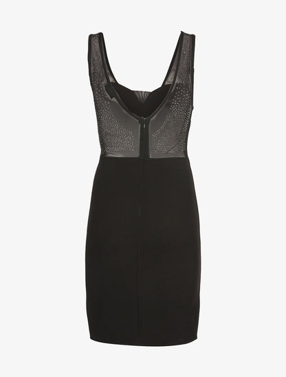 Robe moulante à manches en tulle et strass - Noir - 2