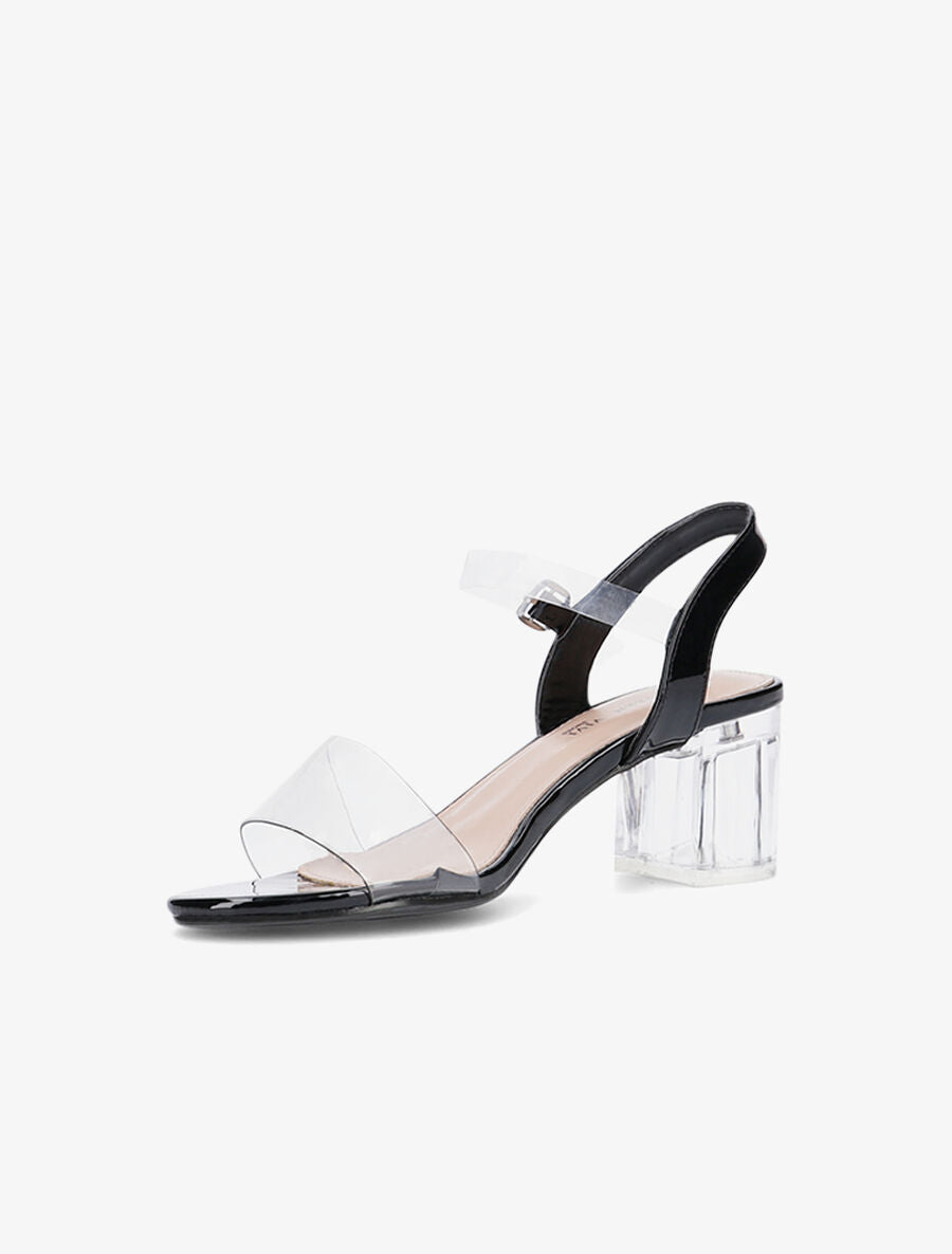 Sandales à talon et bride transparente - Noir - 3