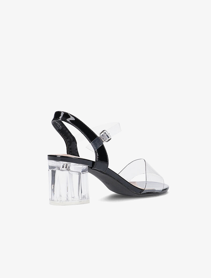 Sandales à talon et bride transparente - Noir - 4