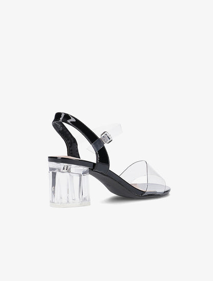 Sandales à talon et bride transparente - Noir - 4