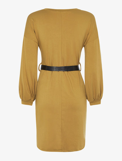 Robe sweatshirt ceinturée - Moutarde - 2