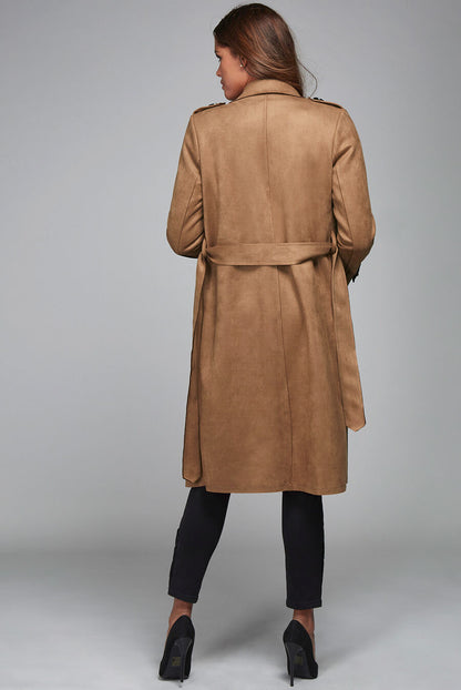 Trench long en suédine - Marron clair - 3