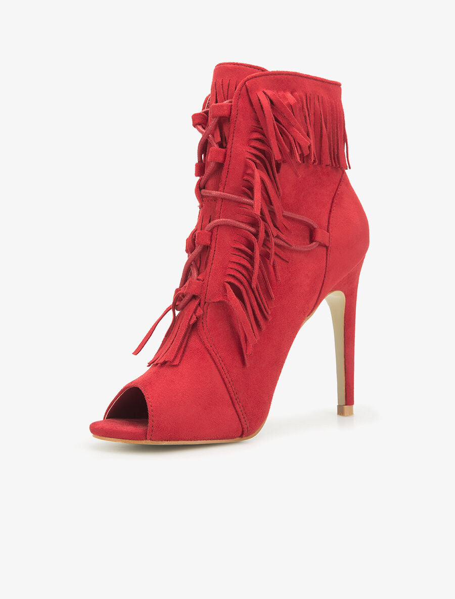 Peep-toes frangées - rouge - 3