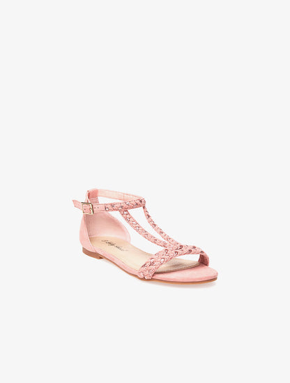 Nu-pieds double lanières tressées - rose - 2