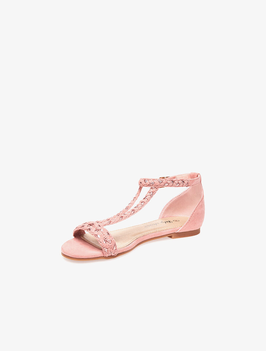 Nu-pieds double lanières tressées - rose - 3